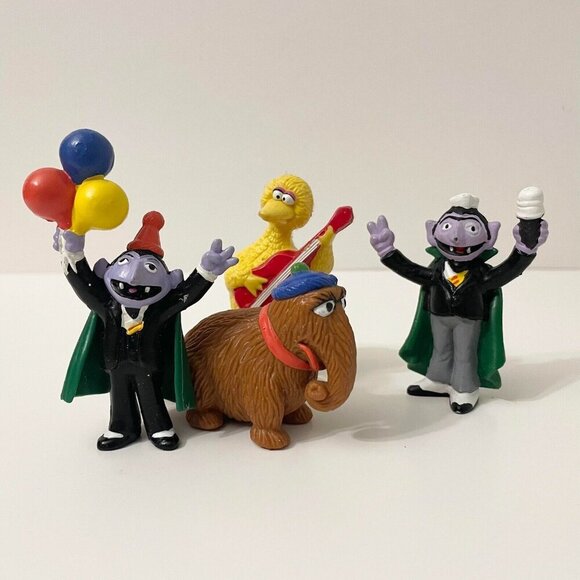 Vtg Sesame Street Muppets Figures Big Bird Count Dracula Snuffleupagus Flaws - Picture 1 of 16